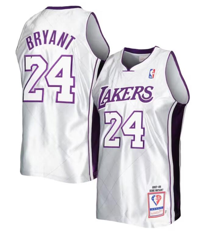 Men's Los Angeles Lakers Active Player Custom Silver 2007-08 Hardwood Classics 75th Anniversary Mitchell & Ness Stitched Basketball Jersey